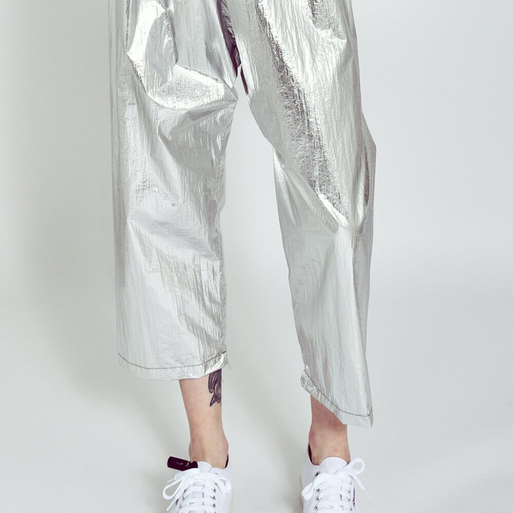 UZI NYC Silver Nylon Pants - Small, EUC